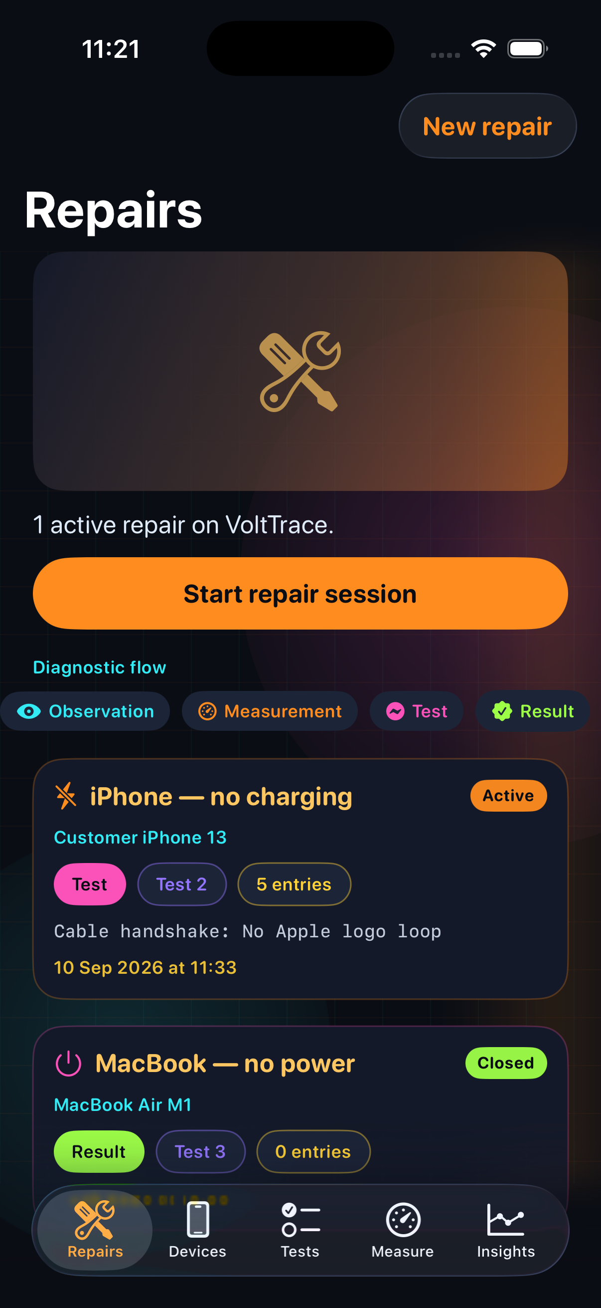 VoltTrace repairs list