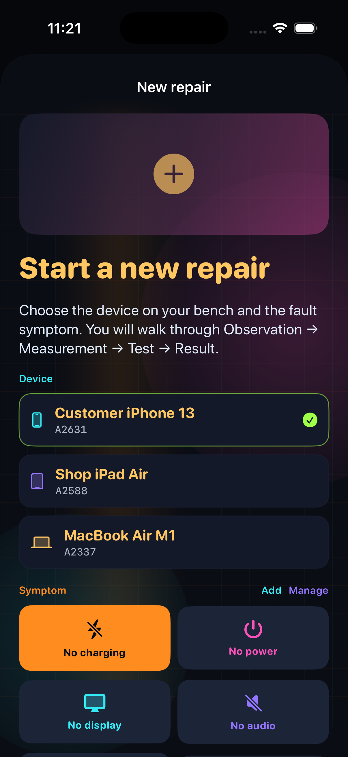 Repair detail and measurements
